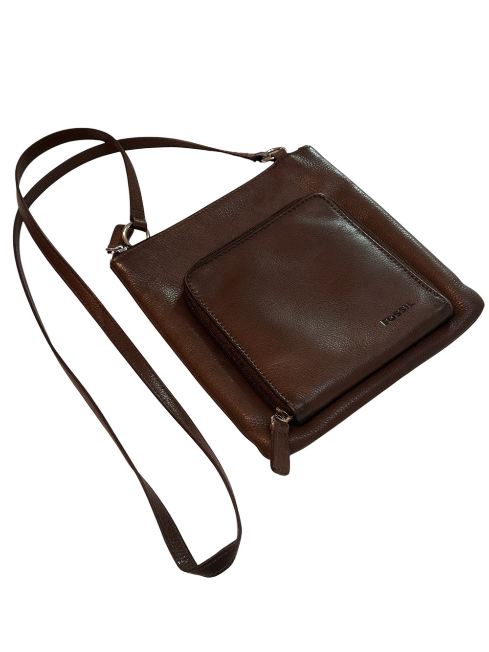 Vintage Fossil Brown Leather Crossbody Bag with Front Organizer Pocket